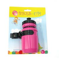 BOTTLE - Mini Water Bottle, 400cc, BIKES UP! Tie Card, With Black Adjustable Cage, PINK