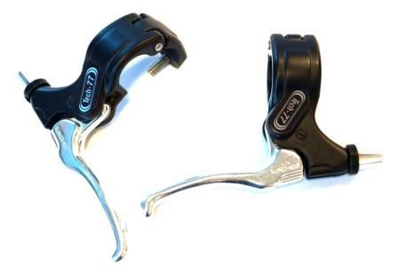 BRAKE LEVER - Dia-compe Tech 77 BMX Brake Lever Set, With Hinged Clamp, Alloy, 2 Finger Type, BLACK with SILVER (Sold In Pairs)