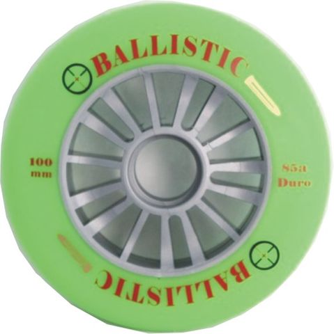 "Extraordinary Special Pricing"    Scooter Wheel, "Ballastic",  100mm, Silver Plastic core, Green PU