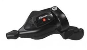 RIGHT HAND SHIFTER  -  7 SPEED, Thumb Tap Dual Trigger, with 2050mm cable, Sunrace, Black.