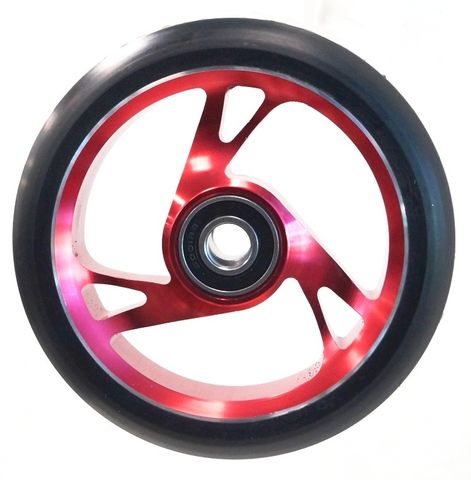 Scooter Wheel, Alloy Core, 125mm Diameter. 30mm Wide. incl abec-9 bearing. Suit 12mm Axle.  RED core