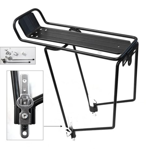 CARRIER - Rear Carrier, Adjustable For 26"-29er" Bikes, With Top Plate and Fittings 13cm Long, Alloy, BLACK, Made in Taiwan