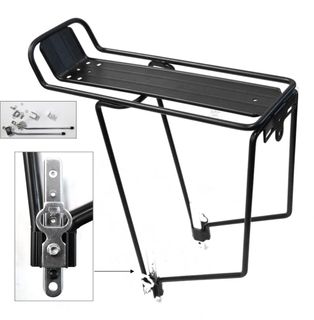 CARRIER - Rear Carrier, Adjustable For 26"-29er" Bikes, With Top Plate and Fittings 13cm Long, Alloy, BLACK, Made in Taiwan