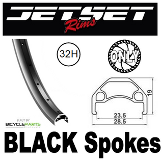 WHEEL - 27.5 / 650B Jetset HC-X359 32H P/j Matt Black Rim,  8/10 SPEED 12mm T/A (165mm OLD) 6 Bolt Disc Sealed TufNeck Black Hub,  Mach 1 BLACK Spokes