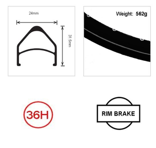 RIM 26" x 19mm - Alloy - 36H - (559 x 19) - Schrader Valve - Rim Brake - D/W - BLACK - 31.5mm Deep - Quality Taiwan Rim