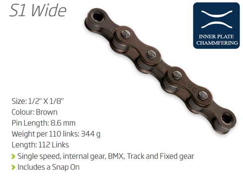 CHAIN - Single Speed - KMC S1 - 112L - BROWN - w/Connect Link