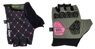 A NEW ITEM - BLACK with PINK dots GLOVES  -  PRO SERIES, Amara Palm, Lycra Towel GEL Padding, L