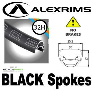WHEEL - NO BRAKE FITMENT - 26" Alex SD20 32H P/j Black Rim,  FRONT Nutted (100mm OLD) Sealed Novatec Black Hub, BLACK Spokes