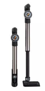 `A NEW ITEM - MINI PUMP, L: 11", clever valve auto for A/V & F/V, w/1.25" gauge, w/anti pinch T handle, max 100 PSI, silver