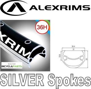 WHEEL - 26" Alex DM-21 36H P/j Black Rim,  FRONT Nutted (100mm OLD) 6 Bolt Disc Sealed Novatec Black Hub, SILVER Spokes