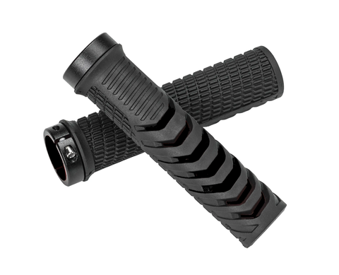 `A NEW ITEM - GRIPS  -  Lock-On MTB Grips, GRS material, alloy clamp in black, ID: 22.2mm x OD: 32mm x L: 135mm