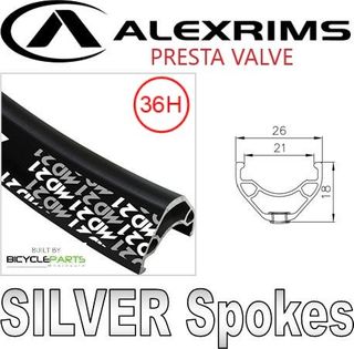 WHEEL - 29er Alex MD21 36H P/j Black Rim,  1 SPEED COASTER 3/8 Nutted (119mm OLD) Loose Ball Sturmey Archer Silver Hub, SILVER Spokes