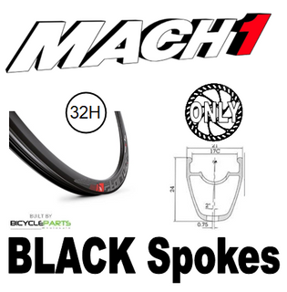 WHEEL - 700C Mach1 STORMER 32H S/j Black Rim,  8/11 SPEED 12mm T/A (148mm OLD) 6 Bolt Disc Sealed Novatec Boost Black Hub,  Mach 1 BLACK Spokes