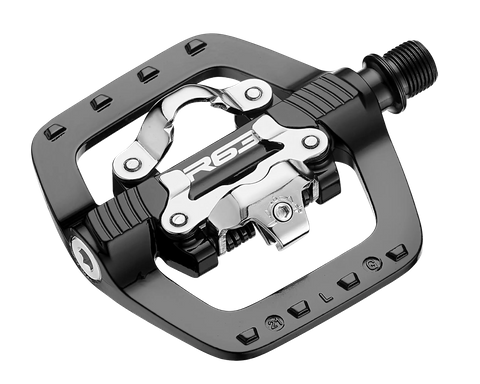 `A NEW ITEM - PEDALS - Dual Function Pedal, recycled alloy body, 9/16" cr-mo axle, Sealed Bearings, BLACK (SPD cleat compatible, cleats NOT included)