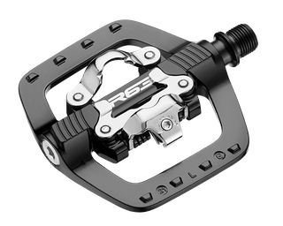 `A NEW ITEM - PEDALS - Dual Function Pedal, recycled alloy body, 9/16" cr-mo axle, Sealed Bearings, BLACK (SPD cleat compatible, cleats NOT included)