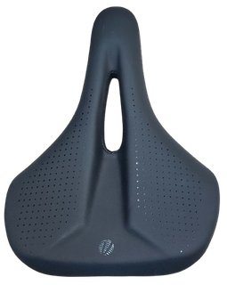 `A NEW ITEM - Saddle, vinyl black, black steel rail, Dual density base, w/o clamp, 260x197mm (Integrated handle for lifting bike)