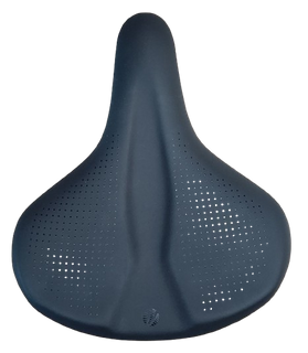 `A NEW ITEM - Saddle, vinyl black, black steel rail, black base, w/o clamp, w/black bumper, 261x218mm (Integrated handle for lifting bike)