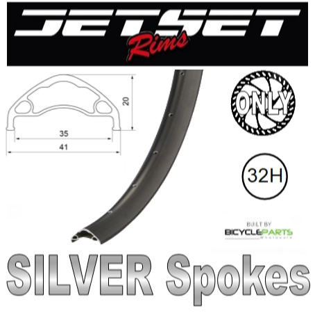 WHEEL - 20" Jetset AE-35+ 32H S/j Black Rim,  8/11 SPEED Q/R (135mm OLD) Centerlock Disc Sealed Novatec Black Hub, SILVER Spokes