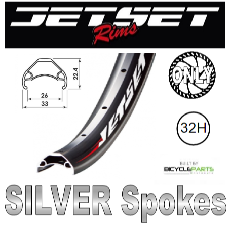 WHEEL - 24" Jetset HC-E331 32H P/j Matt Black Rim,  1 SPEED CASS 12mm T/A (142mm OLD) 6 Bolt Disc Sealed Novatec Black Hub, SILVER Spokes