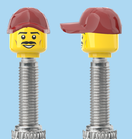 `A NEW ITEM  -  VALVE CAP, F/V, smile, moustache, red/maroon hat, sold in pairs