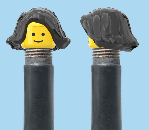 `A NEW ITEM  -  VALVE CAP, A/V, simple smile, shoulder length black hair, sold in pairs