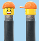 `A NEW ITEM  -  VALVE CAP, A/V, open mouth smile & sad tear face, orange hat, sold in pairs
