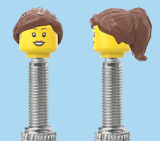 `A NEW ITEM  -  VALVE CAP, F/V, teeth smile, long brown pony tail hair, sold in pairs