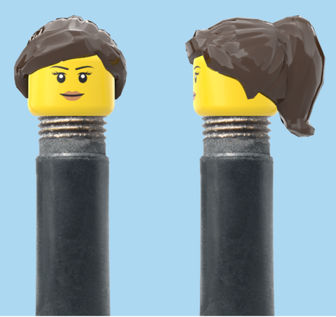 `A NEW ITEM  -  VALVE CAP, A/V, smile, eyelashes, lipstick, long dark brown pony tail hair, sold in pairs