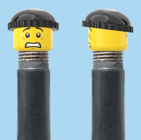 `A NEW ITEM  -  VALVE CAP, A/V, worried look & half smile, black beanie, sold in pairs