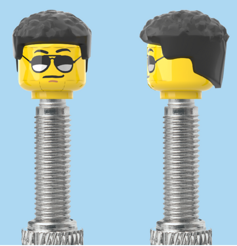 `A NEW ITEM  -  VALVE CAP, F/V, moustache, sunglasses, short black hair, sold in pairs