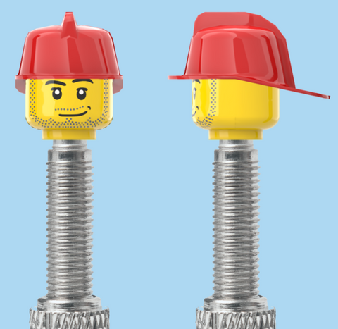 `A NEW ITEM  -  VALVE CAP, F/V, spotty beard, fire fighter helmet, sold in pairs