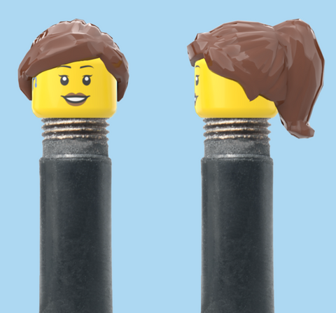 `A NEW ITEM  -  VALVE CAP, A/V, smile, lipstick, brown pony tail hair, sold in pairs