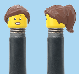 `A NEW ITEM  -  VALVE CAP, A/V, smile, lipstick, brown pony tail hair, sold in pairs