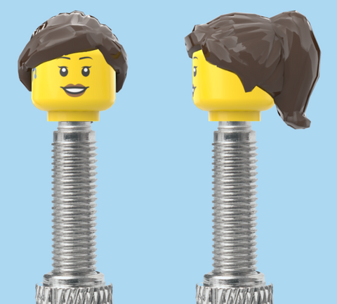 `A NEW ITEM  -  VALVE CAP, F/V, teeth smile, long black pony tail hair, sold in pairs