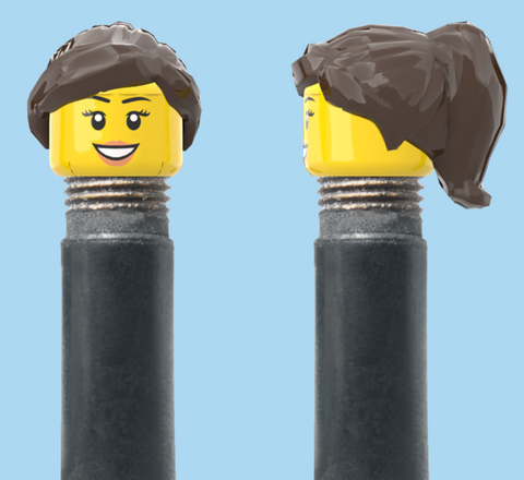 `A NEW ITEM  -  VALVE CAP, A/V, smile, eyelashes, long black pony tail hair, sold in pairs