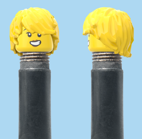 `A NEW ITEM  -  VALVE CAP, A/V, grinding smile, eyelashes, yellow hair, sold in pairs