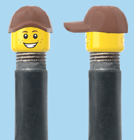 `A NEW ITEM  -  VALVE CAP, A/V, freckles, smile & worried look, brown hat, sold in pairs