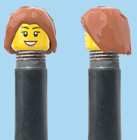 `A NEW ITEM  -  VALVE CAP, A/V, smile, eyelashes, shoulder length brown hair, sold in pairs