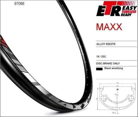 RIM 29er x 25mm - Mach1 MAXX - 32H - (622 x 25) - Presta Valve - Disc Brake - D/W - BLACK - Tubeless Ready - Made in France - (ERD 602)
