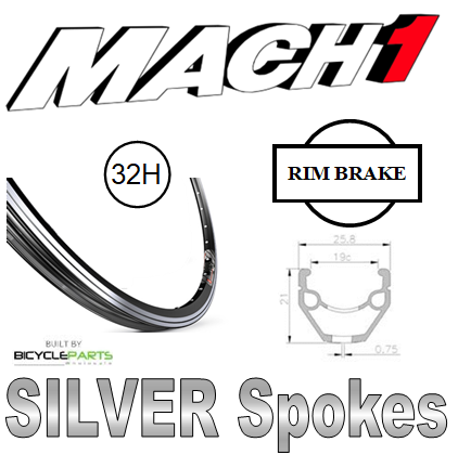 WHEEL - 700C Mach1 240 32H P/j Black Rim,  FRONT Q/R (100mm OLD) Loose Ball Joytech Silver Hub,  Mach 1 SILVER Spokes