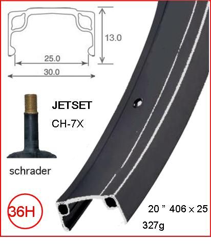 RIM 20" x 25mm - JETSET CH-7X - 36H - (406 x 25) - Schrader Valve - Rim Brake - S/W - BLACK - (ERD 395mm)