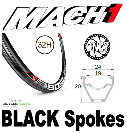 WHEEL - 29er Mach1 3.90 SL 32H S/j Black Rim,  FRONT 15mm T/A (110mm OLD) 6 Bolt Disc Sealed Bear Pawl Black Hub,  Mach 1 BLACK Spokes