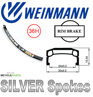 WHEEL - 20" Weinmann DM30 36H P/j Black Rim,  FRONT Nutted (100mm OLD) 6 Bolt Disc Sealed Novatec Black Hub, SILVER Spokes