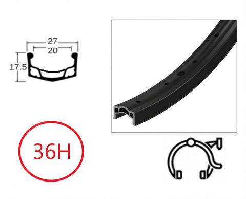 `A NEW ITEM - RIM 26" x 1 3/8" x 20mm - Alloy - 36H - (590 x 20) - Schrader Valve - Rim Brake - D/W - BLACK - Quality Taiwan Rim