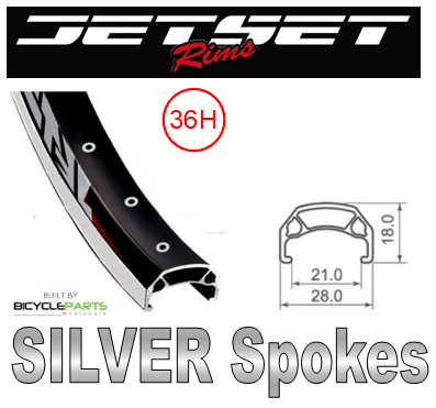 WHEEL - 700C Jetset CH-E213 36H P/j Black Rim,  Wheel Chair Q/R (124mm OLD) Sealed Silver Hub, SILVER Spokes
