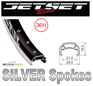 WHEEL - 700C Jetset CH-E213 36H P/j Black Rim,  Wheel Chair Q/R (124mm OLD) Sealed Silver Hub, SILVER Spokes