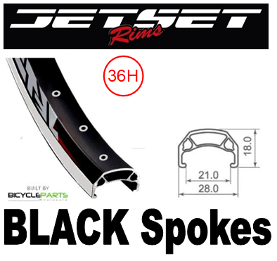 WHEEL - 700C Jetset CH-E213 36H P/j Black Rim,  Wheel Chair Q/R (124mm OLD) Sealed Silver Hub, BLACK Spokes