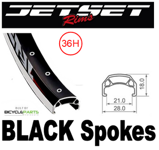 WHEEL - 700C Jetset CH-E213 36H P/j Black Rim,  Wheel Chair Q/R (124mm OLD) Sealed Silver Hub, BLACK Spokes