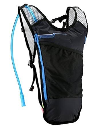 SAHOO  Hydration Backpack Lightweight 5L/ w, 2L Non-Toxic PEVA bladder, insulated bladder storage, front mesh pocket, BLACK with Blue Highlights