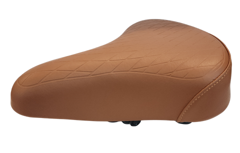 250 x 190mm Ladies Saddle, Retro - Vinyl Quilted Top, Coils, Brown, Clamp Included